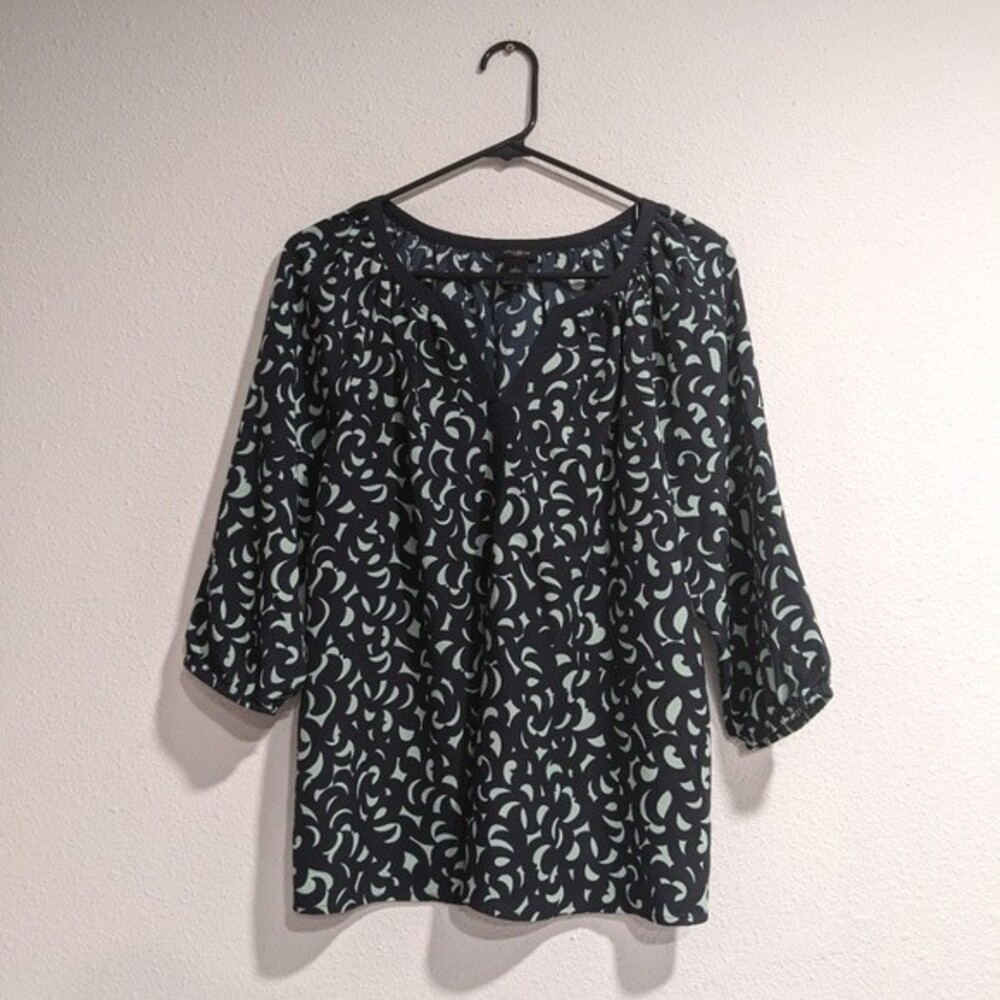 Ann Taylor Factory Blue Patterned Printed Blouse, Women's Small, 100% Polyester